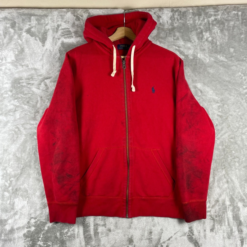 Polo Ralph Lauren Zip Hoodie Men Large Red Full Zip Pony Logo Sweatshirt